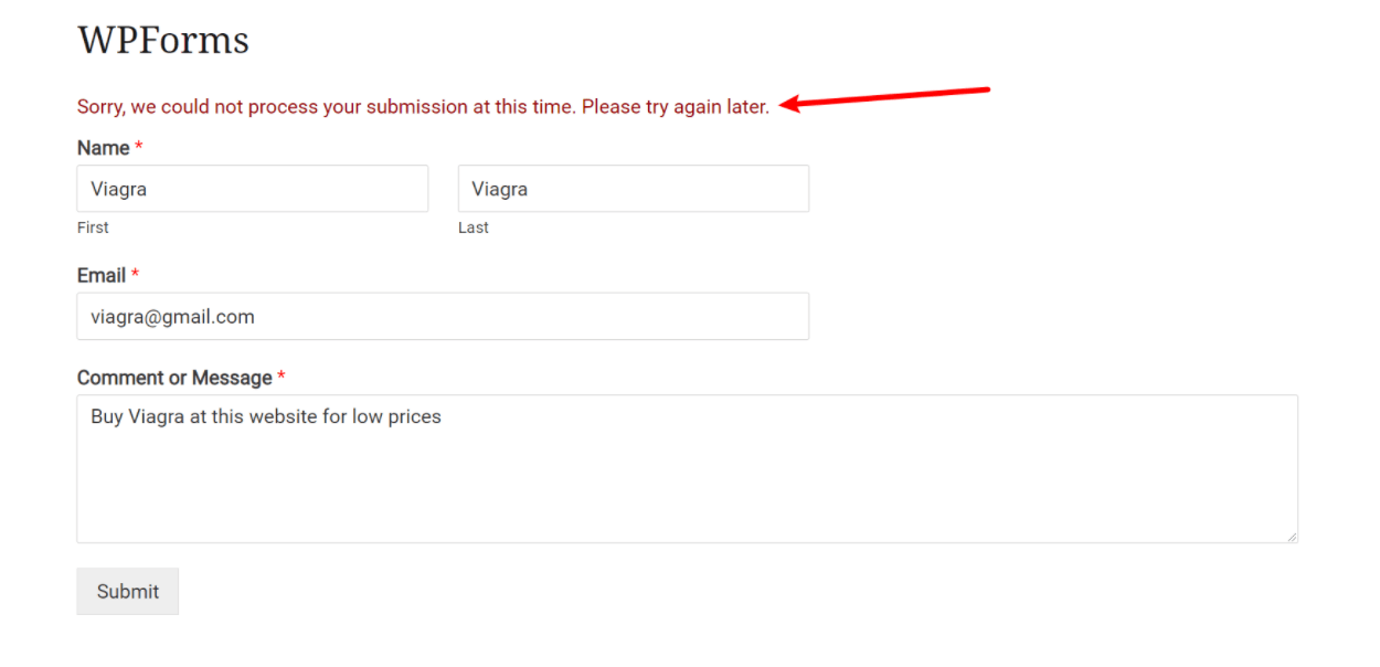 Blocked Submission In Wpforms