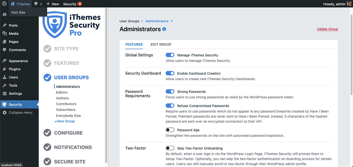 Screenshot Of Ithemes Security Menu