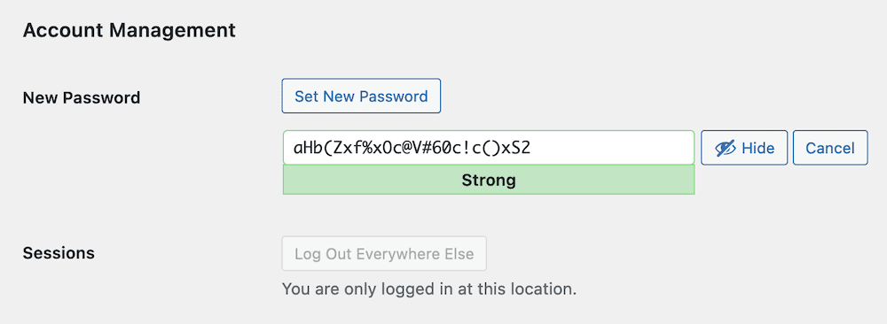 Setting A New Strong Password Within Wordpress.