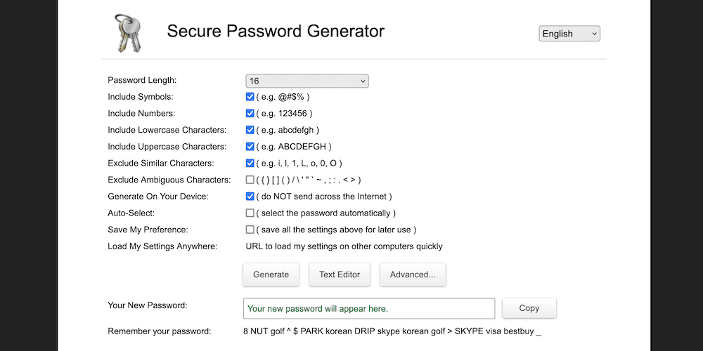 Generating A New Password Using An Online Tool.